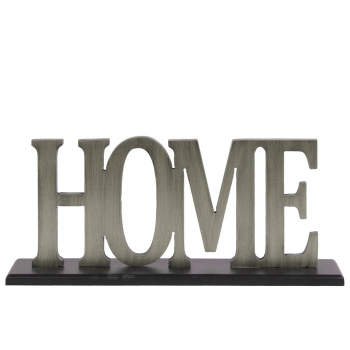 Wood AlphabetDecor "Home" On Black Rectangular Base, Silver