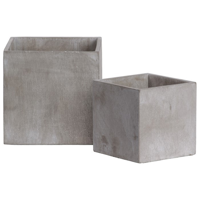 Cement Square Pot In Concrete Finish, Set of 2, Gray