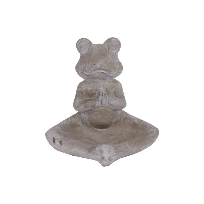 Meditating Frog Figurine In Namaskara Position with Candle Holder, Gray