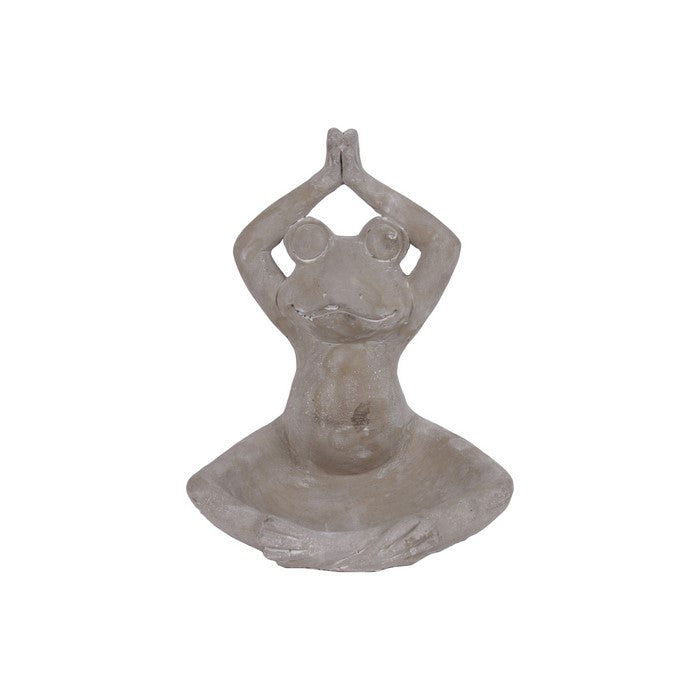 Meditating Frog Figurine In Overhead Namaskara Position With Candle Holder, Gray