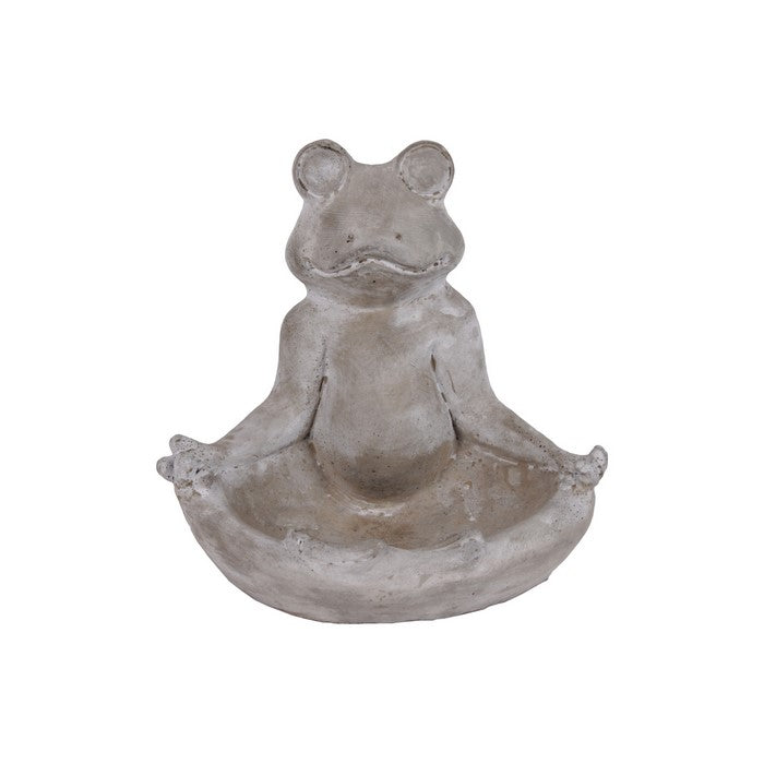 Meditating Frog Figurine In Gyan Position With Candle Holder, Gray