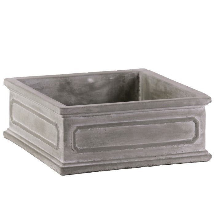 Cement Low Square Planter Box In Washed Concrete Finish, Gray