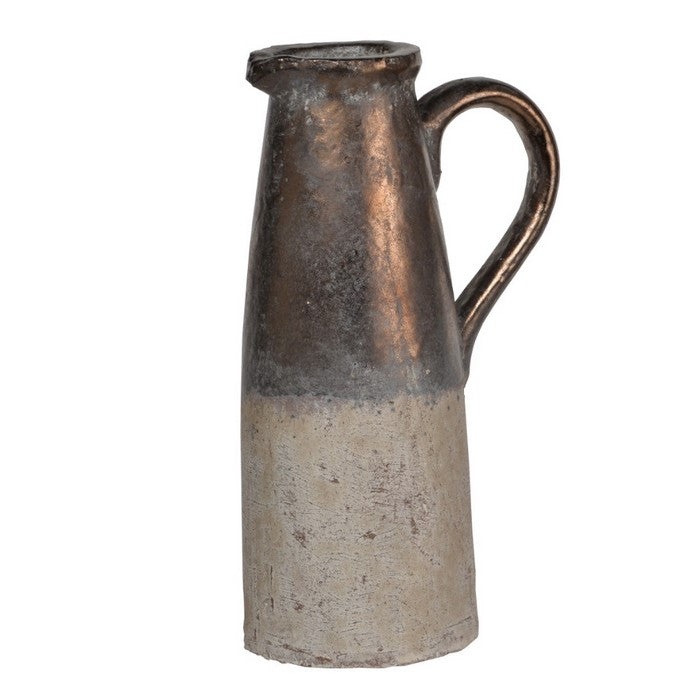 Distressed Ceramic Pitcher With Side Handle, Sienna Brown