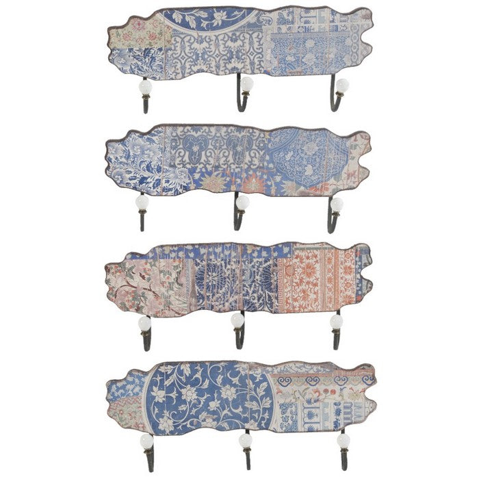 MDF and Metal WallDecor With 3 Hooks, Multicolor, Set of 4