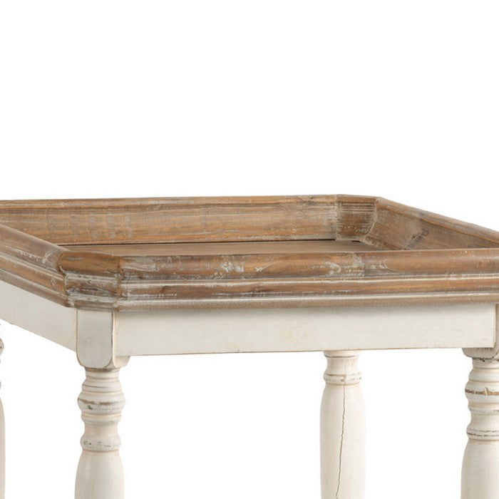 Square Shaped Wooden Side Table With Cross Base, Brown & Gray