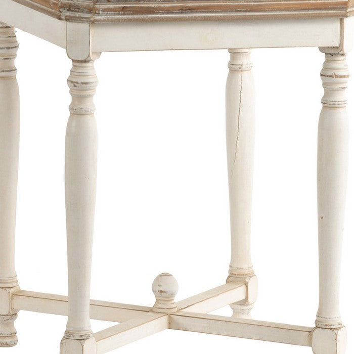 Square Shaped Wooden Side Table With Cross Base, Brown & Gray