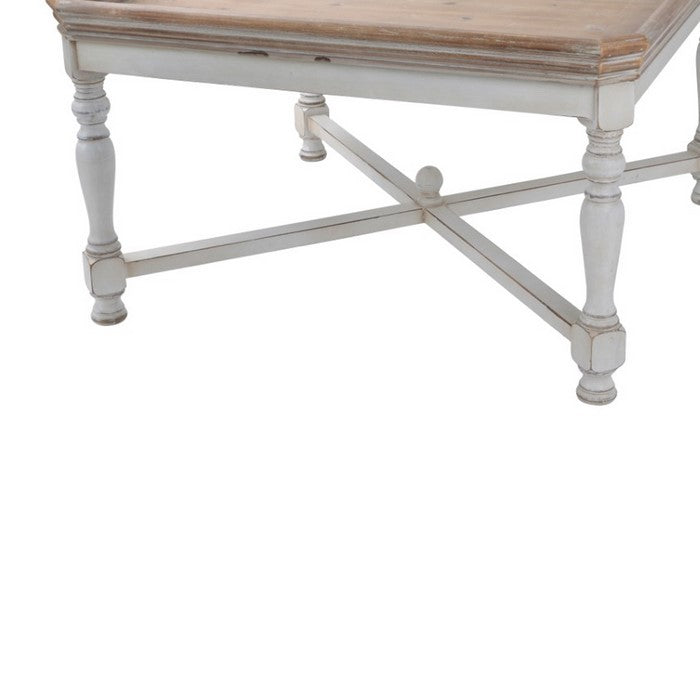 Square Shaped Wooden Coffee Table With Beveled Edges, Brown & Gray