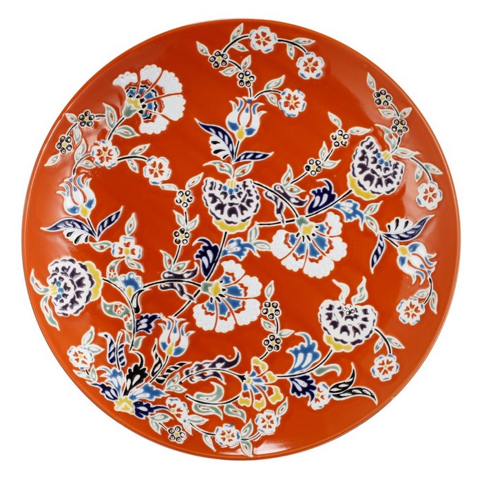 Round CeramicDecorative Plate With Elegant Motif, Multicolor