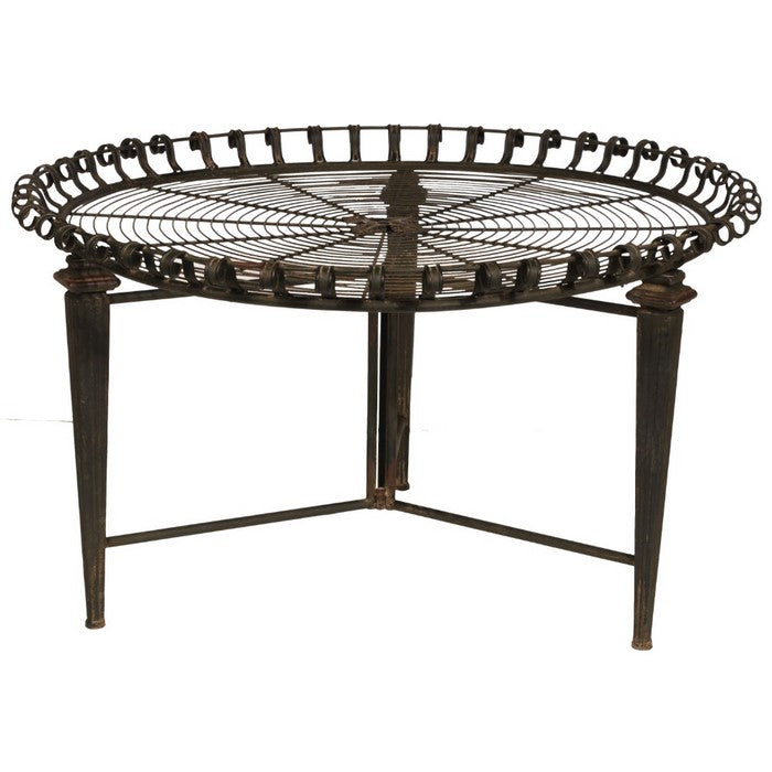 31.5 Inches Wire Top Round Metal Frame Table, Brown