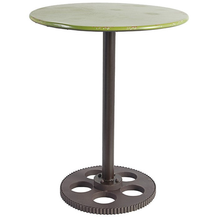 Round Metal Table With Wheel Design Bottom, Multicolor