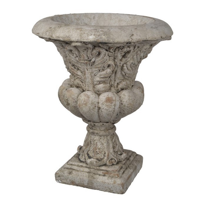 Cemented Garden Urn In Distressed Finish, Gray