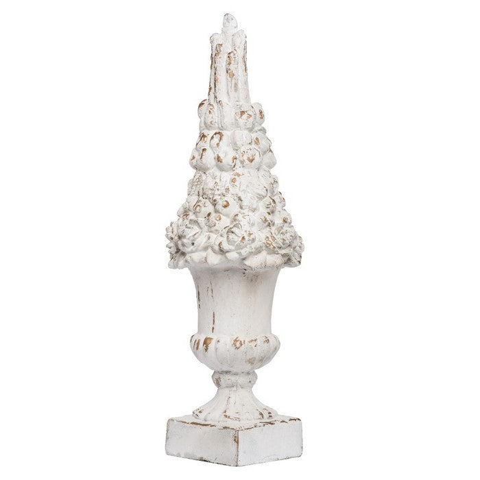 Spruce Tree Magnesium Finial with Distressed Finish, White