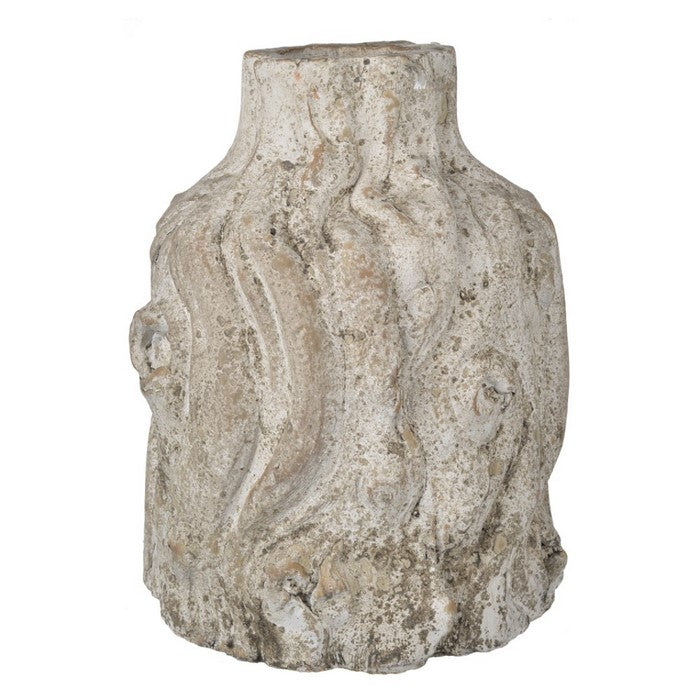 Aged Cement Planter with Distressed Finish, Cream