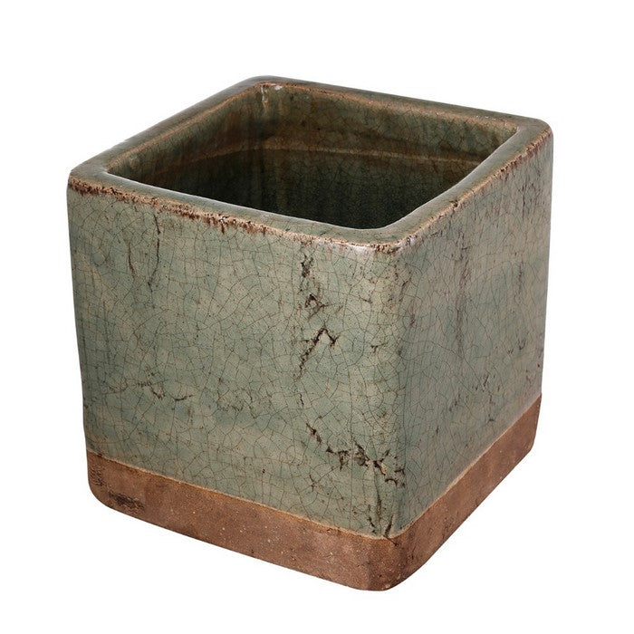 Textured Ceramic Planter In Square Shape, Medium, Slate Gray and Brown