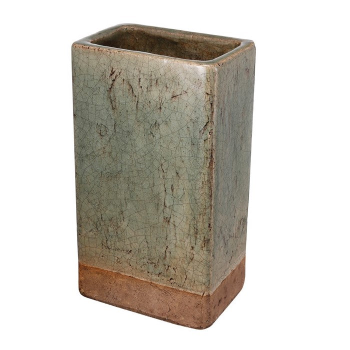 Textured Ceramic Planter In Tall Shape, Slate Gray and Brown