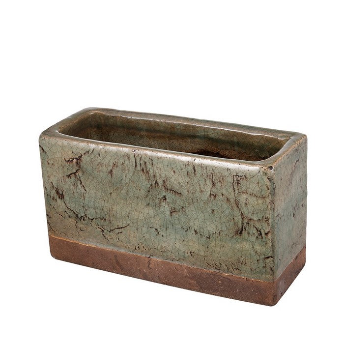 Rectangular Shaped Textured Planter In Ceramic , Slate Gray and Brown