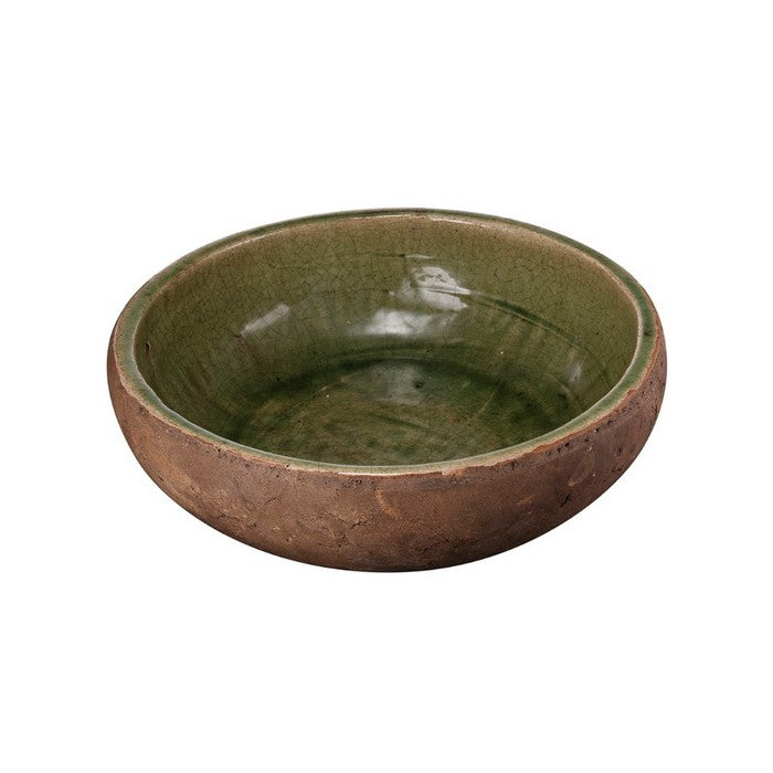 Round Shaped Two-Tone Ceramic Serving Dish, Green and Brown