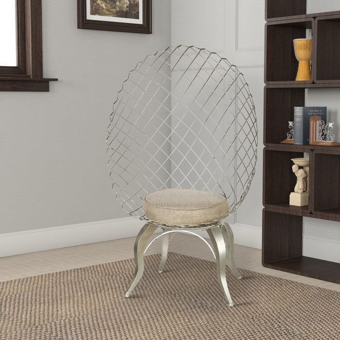 Round Netted Back Metal Accent Chair, Silver
