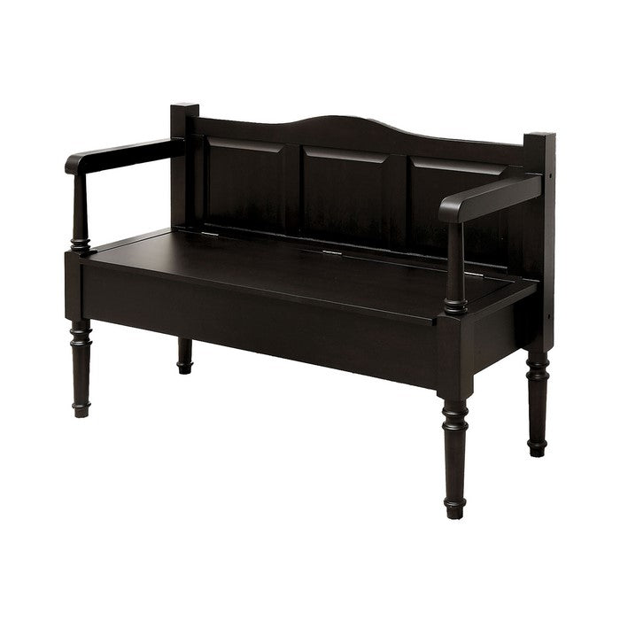 Transitional Style Wooden Bench With Storage And Arms, Dark Walnut Brown