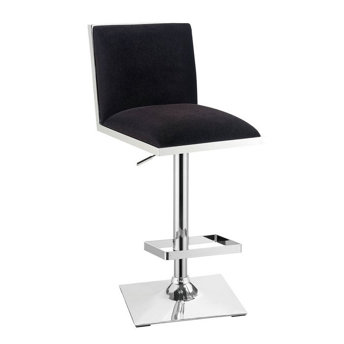 Contemporary Style Bar Stool With Padded Fabric Seat And Back, Black & Silver