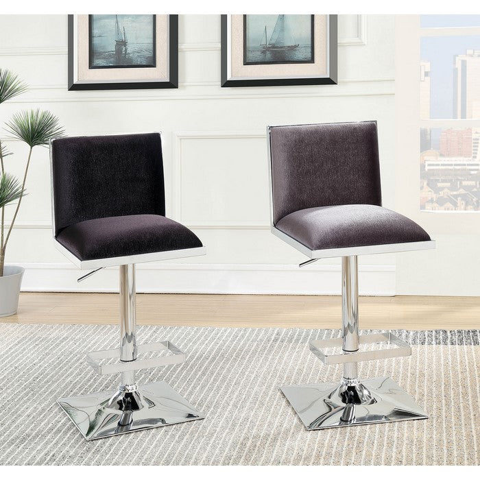 Contemporary Style Bar Stool With Padded Fabric Seat And Back, Gray & Silver