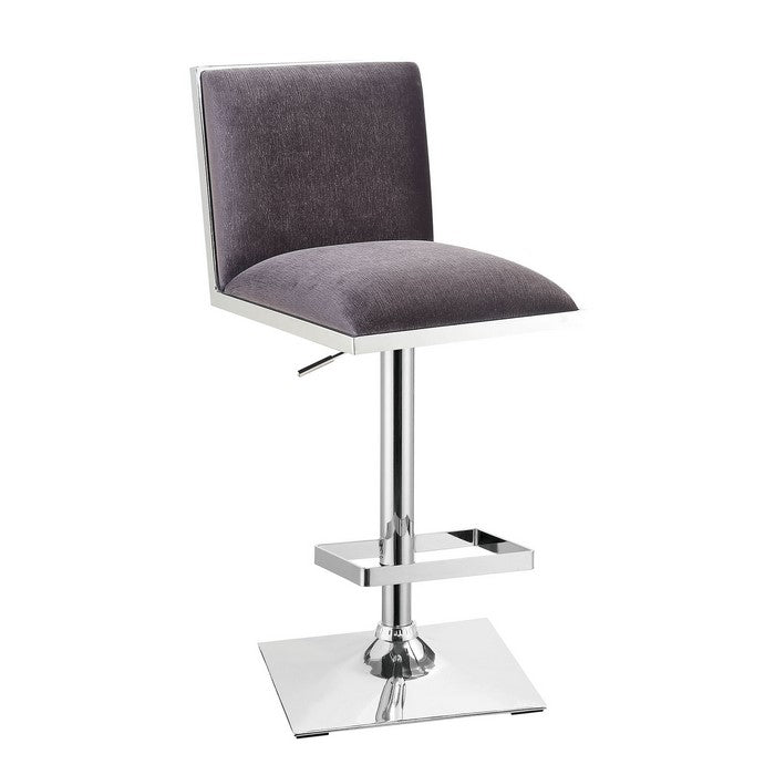 Contemporary Style Bar Stool With Padded Fabric Seat And Back, Gray & Silver