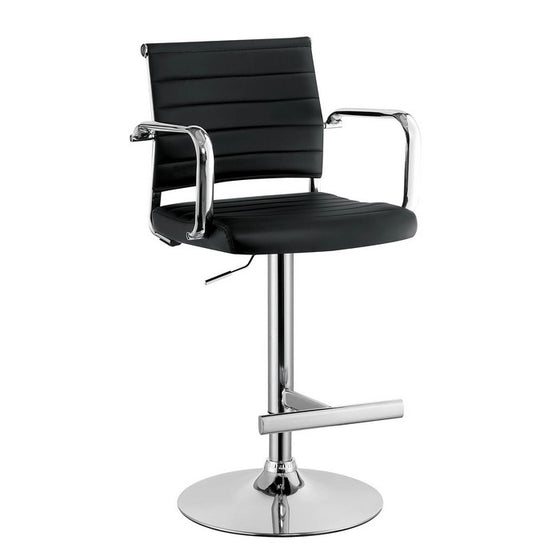 Contemporary Style Leatherette Padded Bar Stool With Arms, Black & Silver