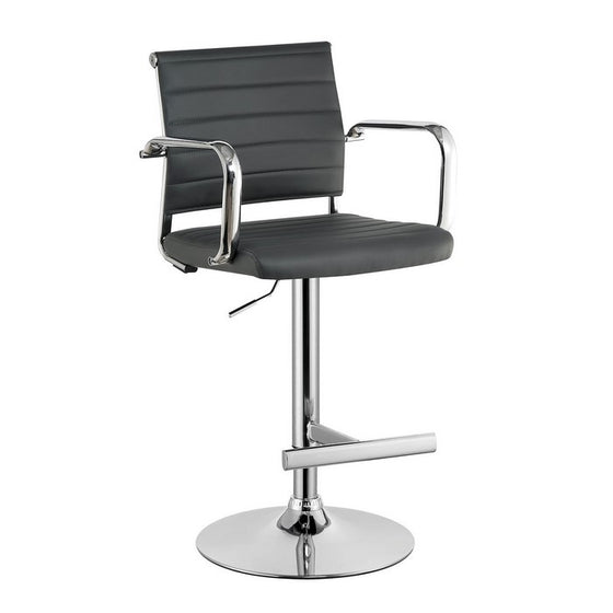 Contemporary Style Leatherette Padded Bar Stool With Arms, Gray & Silver