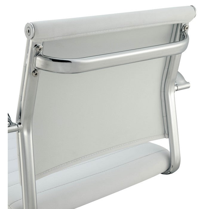 Modern Leatherette Padded Metal Bar Stool With Arms, White & Silver
