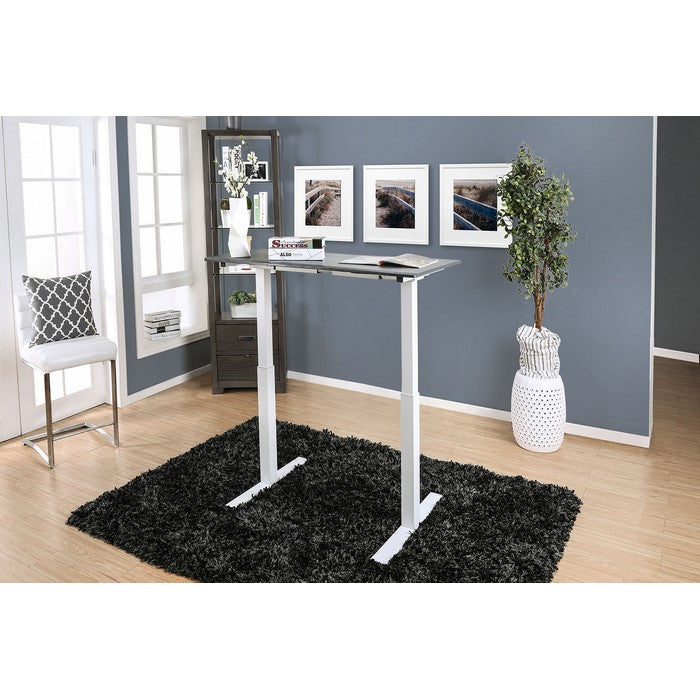 Minimalist Metallic Desk With Height Adjustable Function, Small, Gray & White