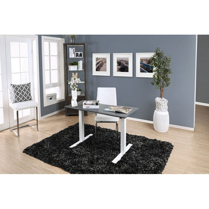 Minimalist Metallic Desk With Height Adjustable Function, Small, Gray & White