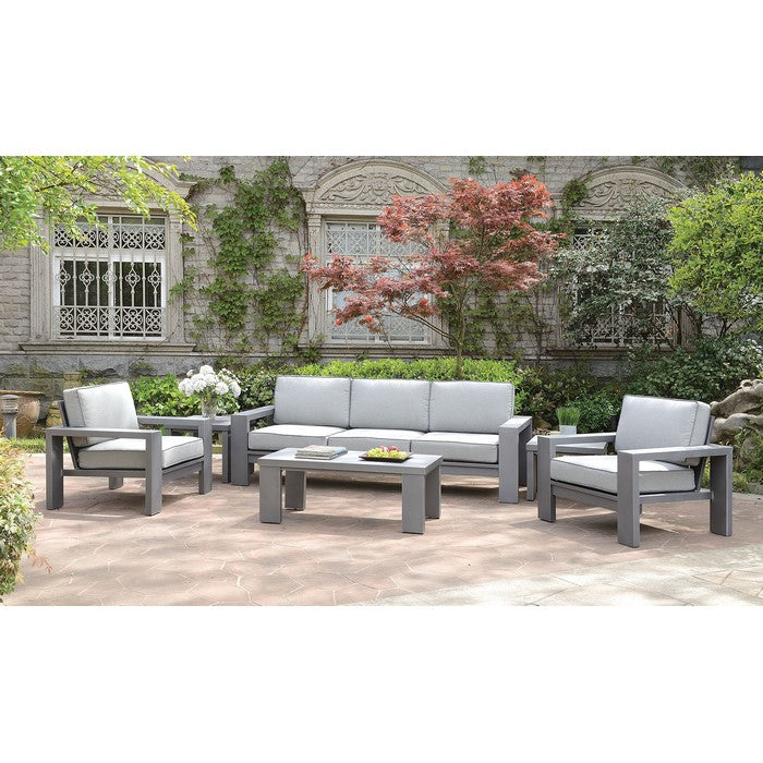 Aluminum Frame Patio Arm Chair With Padded Fabric Seating, Gray, Set of two