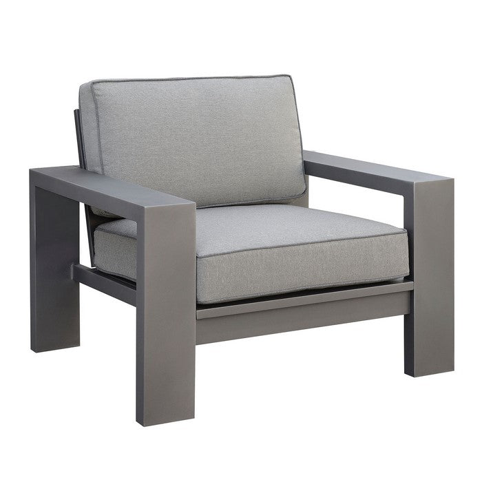 Aluminum Frame Patio Arm Chair With Padded Fabric Seating, Gray, Set of two