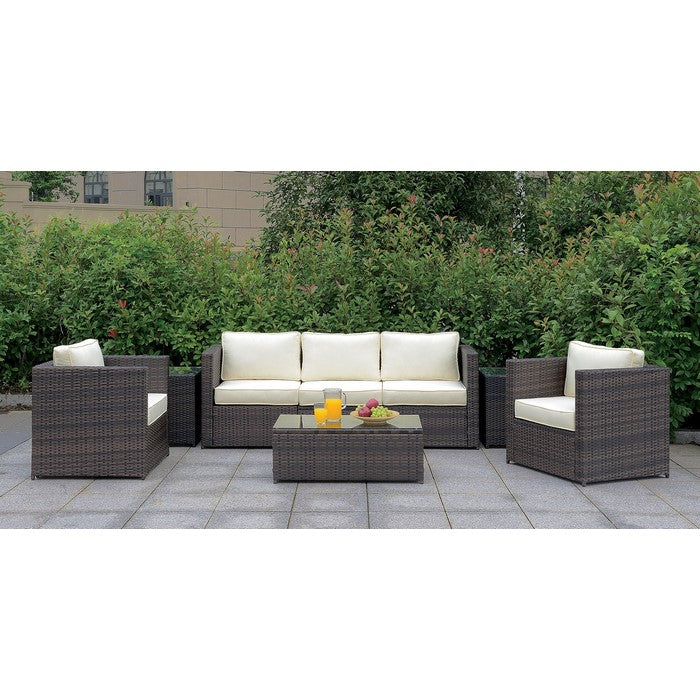 Aluminum Frame Patio Arm Chair With Cushioned Seating, Ivory & Espresso Brown