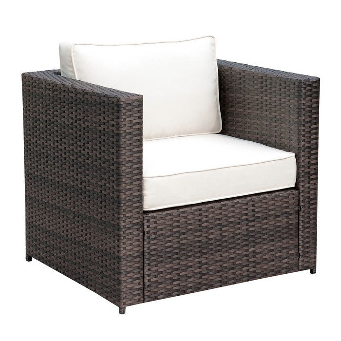 Aluminum Frame Patio Arm Chair With Cushioned Seating, Ivory & Espresso Brown