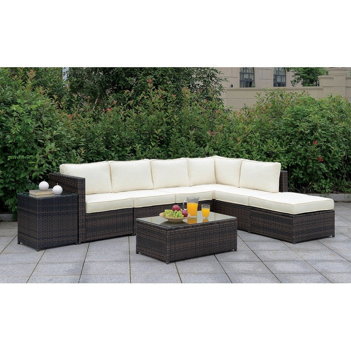 Aluminum Frame Patio Side Chair With Cushioned Seating, Ivory & Espresso Brown