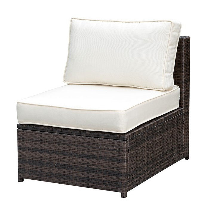 Aluminum Frame Patio Side Chair With Cushioned Seating, Ivory & Espresso Brown
