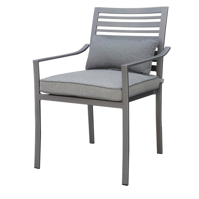 4 Piece Patio Arm Chair In Aluminum Frame With Padded Fabric Seat, Gray