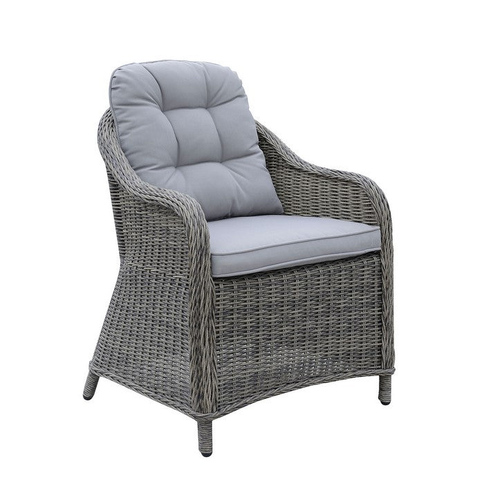 2 Piece Patio Arm Chair In Aluminum Wicker Frame and Cushioned Seating, Gray