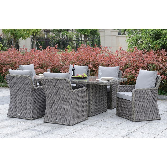 2 Piece Cushioned Patio Arm Chair In Aluminum Wicker Frame, Gray