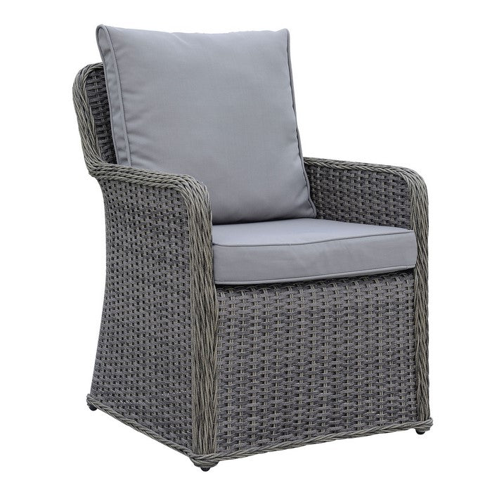 2 Piece Cushioned Patio Arm Chair In Aluminum Wicker Frame, Gray