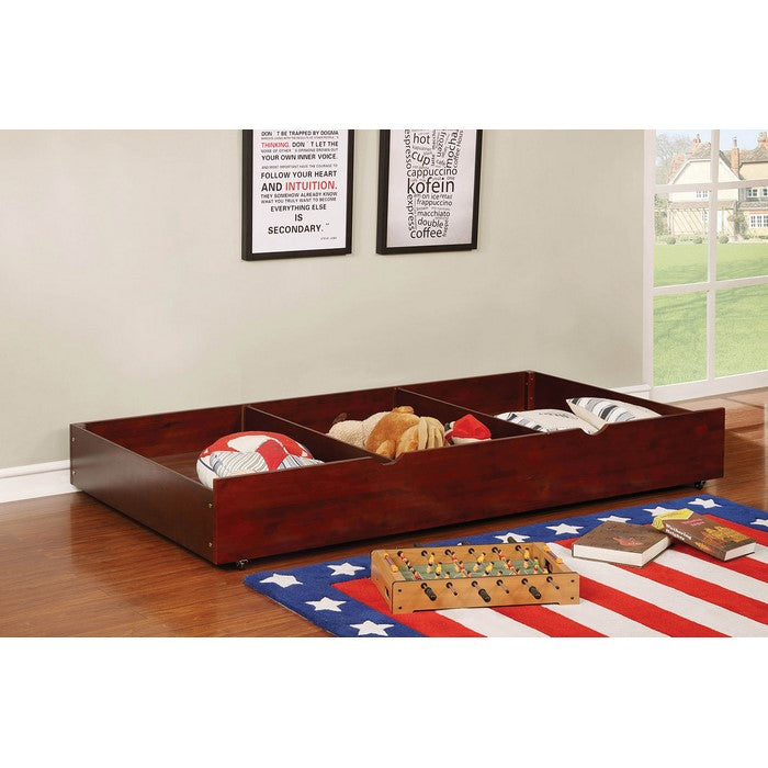 Transitional Style Wooden Trundle With Large Storage Drawer, Warm Cherry Brown