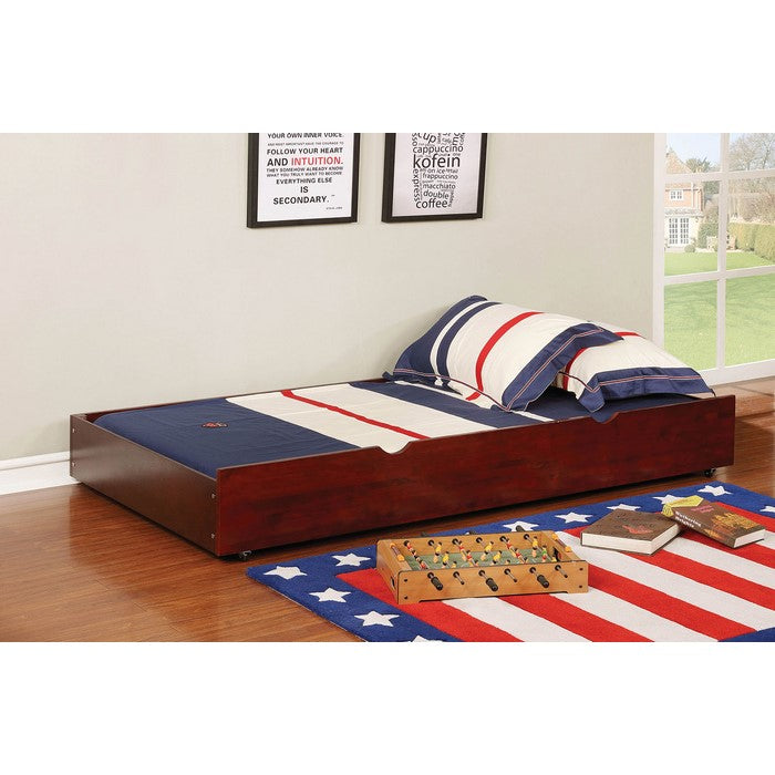 Transitional Style Wooden Trundle With Large Storage Drawer, Warm Cherry Brown