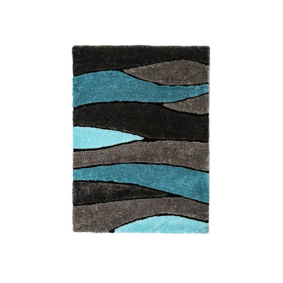Contemporary Style Polyester Area Rug With cotton Backing, Blue and Gray