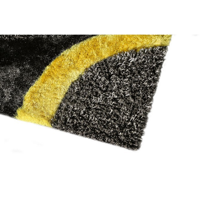 Contemporary Style Polyester Area Rug With cotton Backing, Gray & Yellow