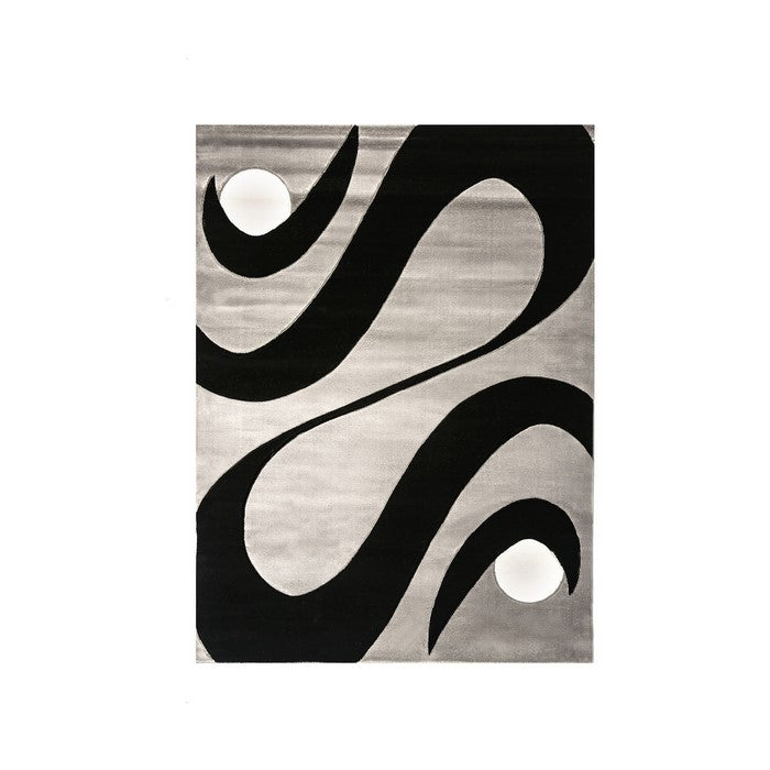 Contemporary Style Polyester Area Rug With cotton Backing, Black and Gray