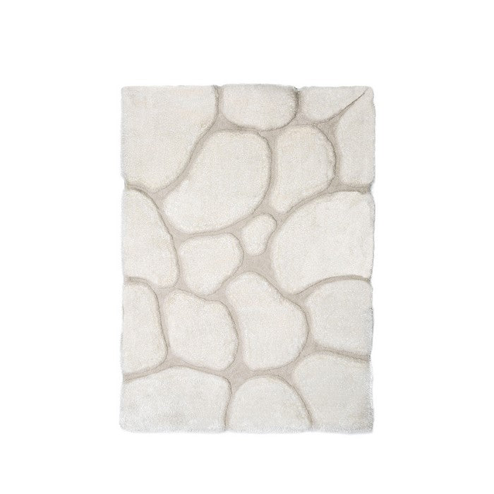 Pebble Pattern Polyester Area Rug With cotton Backing, Ivory