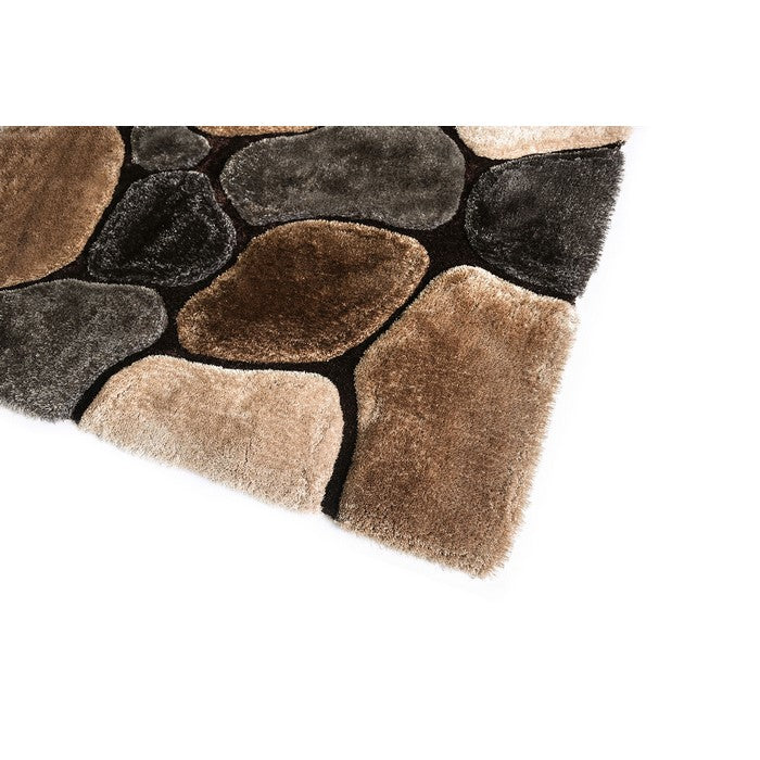 Pebble Pattern Polyester Area Rug With cotton Backing, Brown and Gray