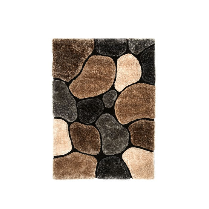 Pebble Pattern Polyester Area Rug With cotton Backing, Brown and Gray
