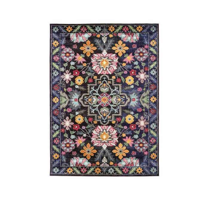 Artistic Polypropylene Area Rug With flower Pattern, Multicolor
